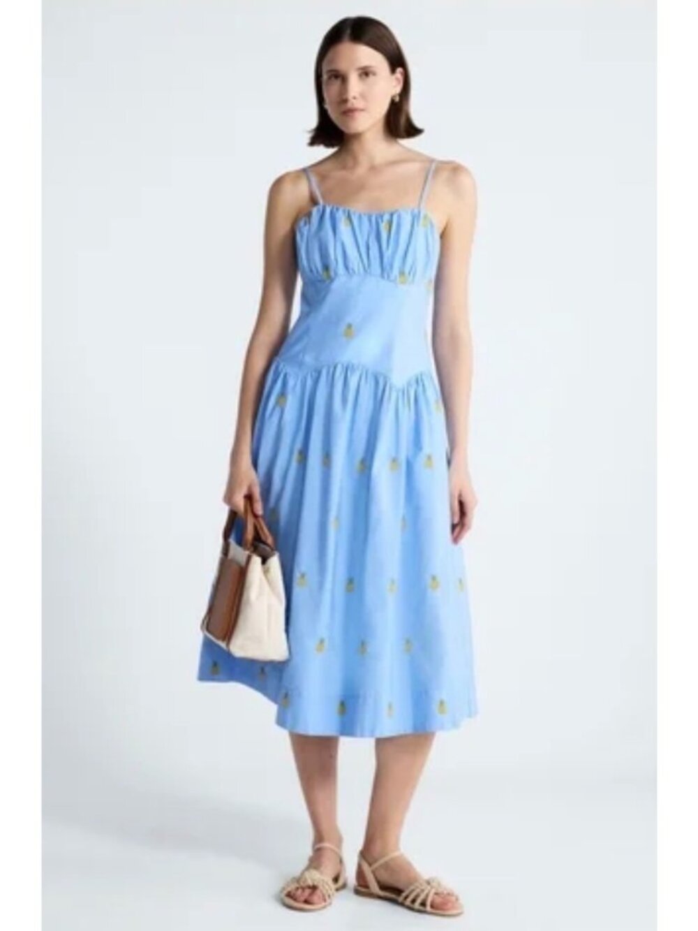 Assembly Women’s Cotton Tie-Back Pineapple Embroidered Drop Waist Halter Dress S